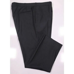 Edgar Pomeroy Bespoke Handmade Charcoal Black Flat Front Wool Dress Pants 42x30
